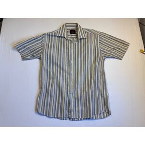 Basix Men's M Short Sleeve Vertical Stripe Casual Button Up Shirt